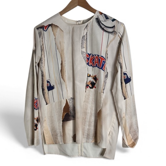 Stella McCartney Skate paper print blouse 100% silk Rare vintage size EU 40